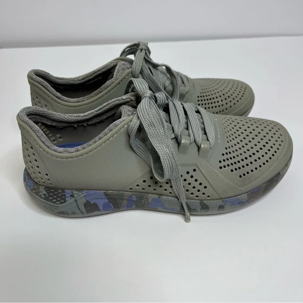 CROCS LiteRide Pacer Gray Perforated Lace-Up Shoes 206494 Women's 6W